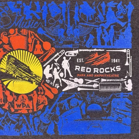 Red Rocks Ampitheater Shirts Adult Large Gray Graphic Concert Tee Colorado Parks - Picture 4 of 16